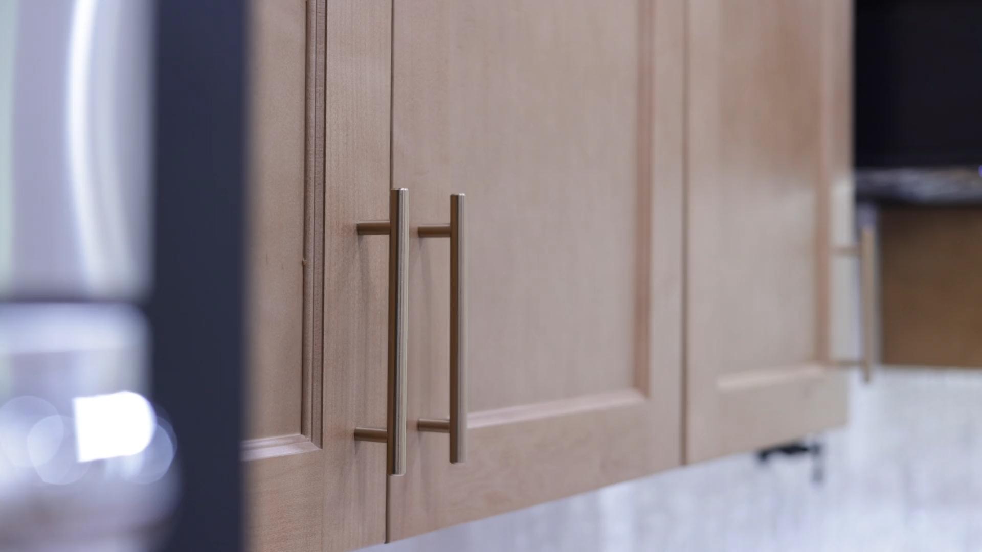 Close-up of new cabinet hardware and quality finishes
